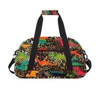 Borsone per bambini con pelle di leopardo per ragazze e ragazzi, leopardato divertente Dinosa durante la notte borsa da viaggio weekender borsa da viaggio 24L sport palestra borsone pratica borsa da