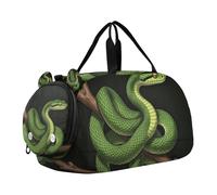 Borsone per bambini con ramo di serpente verde, con scomparto per scarpe, leggero, per la pratica scolastica, lo sport, i viaggi