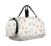 Borsone per bambini, con scomparto per scarpe, leggero, per viaggi, sport, weekender, con piccoli alberi e uccellini, carino, colore: bianco
