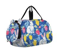 Borsone per bambini con scomparto per scarpe, multifunzione, per viaggi, sport, fitness e allenamento, puntini coniglio e fragole vividi