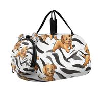 Borsone per bambini con simpatico motivo cuccioli marroni con strisce di animali con scomparto per scarpe, leggero, per viaggi, sport, fitness e allenamento