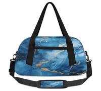 Borsone per bambini con stampa liquida effetto marmo blu, piccola borsa sportiva da viaggio leggera per ragazzi e ragazze, borsa da viaggio per il weekend, borsa da palestra per la scuola e gli sport
