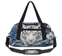 Borsone per bambini con tigre bianca e fiori di tigre, per ragazze e ragazzi, borsa sportiva leggera da palestra per bambini, piccola borsa da viaggio per la danza, Fiori Tigre Bianca, 18.5L x 7.8W x