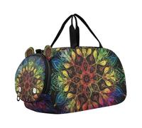 Borsone per ragazzi o ragazze con scomparto per scarpe, arcobaleno colorato mandala borsa da viaggio per sport durante la notte
