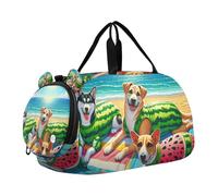 Borsone per ragazzi o ragazze con scomparto per scarpe, cani che prendono il sole sulla spiaggia borsa da viaggio sportiva durante la notte