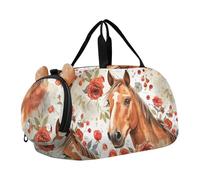 Borsone per ragazzi o ragazze con scomparto per scarpe, cavallo rose stile dipinto sport borsa da viaggio durante la notte