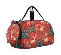 Borsone per ragazzi o ragazze con scomparto per scarpe, design con motivi natalizi, sfondo rosso, borsa da viaggio sportiva di Cristo durante la notte