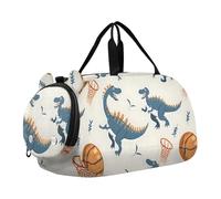 Borsone per ragazzi o ragazze con scomparto per scarpe, dinosauro gioca a basket, sport e viaggi durante la notte