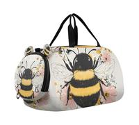 Borsone per ragazzi o ragazze con scomparto per scarpe, fiore floreale ape borsa da viaggio sport durante la notte