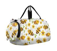 Borsone per ragazzi o ragazze con scomparto per scarpe, fiore giallo ape borsa da viaggio per la notte