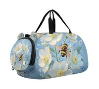 Borsone per ragazzi o ragazze con scomparto per scarpe, fiori ape blu borsa da viaggio per la notte