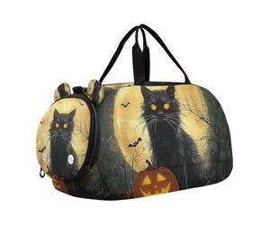 Borsone per ragazzi o ragazze con scomparto per scarpe, gatto nero di Halloween, luna piena, borsa da viaggio per la notte