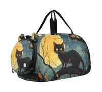 Borsone per ragazzi o ragazze con scomparto per scarpe, gatto nero luna piena, borsa da viaggio per sport durante la notte