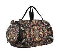 Borsone per ragazzi o ragazze con scomparto per scarpe, intricato motivo floreale mandala, borsa da viaggio sportiva per la notte
