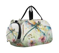 Borsone per ragazzi o ragazze con scomparto per scarpe, libellula, fiori selvatici, pittura, borsa da viaggio sportiva