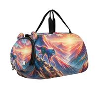 Borsone per ragazzi o ragazze con scomparto per scarpe, lupo che cammina attraverso Mountin borsa da viaggio sportiva durante la notte