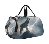 Borsone per ragazzi o ragazze con scomparto per scarpe, lupo fulmine feroce, borsa da viaggio sportiva durante la notte