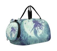 Borsone per ragazzi o ragazze con scomparto per scarpe, meduse, sirena, luna, borsa da viaggio per la notte