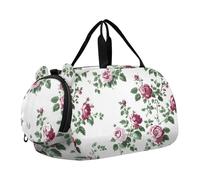 Borsone per ragazzi o ragazze con scomparto per scarpe, motivo floreale retrò con foglie e rose, borsa da viaggio sportiva per la notte