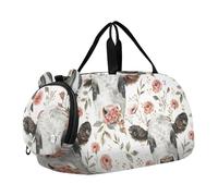 Borsone per ragazzi o ragazze con scomparto per scarpe, mucche con rose dipinte, borsa da viaggio sportiva per la notte