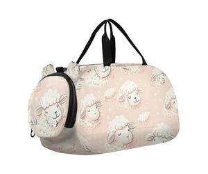 Borsone per ragazzi o ragazze con scomparto per scarpe, piccola testa di pecora rosa, borsa da viaggio sportiva per la notte