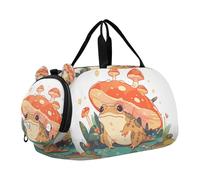 Borsone per ragazzi o ragazze con scomparto per scarpe, rana sotto fungo, borsa da viaggio sportiva durante la notte