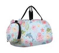 Borsone per ragazzi o ragazze con scomparto per scarpe, tartaruga, squalo, vita marina, borsa da viaggio per la notte