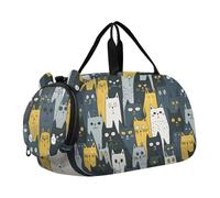 Borsone per ragazzi o ragazze con scomparto per scarpe, texture di una folla di gatti, borsa da viaggio sportiva per la notte