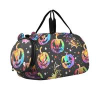 Borsone per ragazzi o ragazze con scomparto per scarpe, zucche dei cartoni animati, pipistrelli, borsa da viaggio sportiva durante la notte