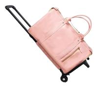 Borsone porta abiti con ruote, borsone da viaggio, valigia for abito elegante, borsa convertibile for weekend e voli per il weekend di ginnastica fuori porta(Pink with tie rod)