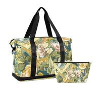 Borsone quadrato con motivo a sciarpa in stile Art Nouveau, borsone da viaggio per la notte con borsa da toilette per yoga multifunzionale, Sciarpa quadrata modello design stile Art Nouveau, 1 size