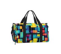 Borsone quadrato con schema geometrico con scomparto per scarpe, leggero, impermeabile, borsa da palestra con tasca separata integrata per bagnato e asciutto