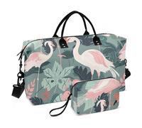 Borsone rosa e verde con motivo fenicottero borsa tote con borsa da toilette borsa da palestra per viaggi di yoga impermeabile, Motivo fenicottero rosa e verde, 1 Size
