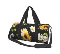 Borsone rotondo con stampa di girasoli e camomilla, borsa da viaggio in tela, impermeabile e resistente agli strappi. Borsa da viaggio pieghevole per il fine settimana