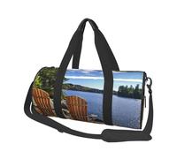 Borsone rotondo con stampa di paesaggio marino e spiaggia, borsa da viaggio in tela, impermeabile e resistente agli strappi. Borsa da viaggio pieghevole per il fine settimana