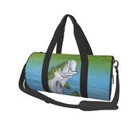 Borsone rotondo con stampa di pesca che salta fuori dall'acqua, borsa da viaggio per la notte, impermeabile e resistente agli strappi. Borsa da viaggio pieghevole per il fine settimana