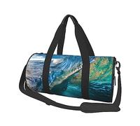 Borsone rotondo con stampa di tartaruga marina che galleggia sott'acqua sopra la barriera corallina, borsa da viaggio rotonda, borsa da palestra, fitness, borsa da allenamento, nera, taglia unica,
