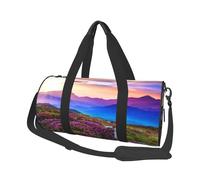 Borsone rotondo con stampa paesaggio floreale montagna, borsa da viaggio in tela, impermeabile e resistente agli strappi. Borsa da viaggio pieghevole per il fine settimana