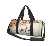 Borsone rotondo con stampa romantica con bicicletta sotto il cuore, borsa da viaggio in tela, impermeabile e resistente agli strappi. Borsa da viaggio pieghevole per il fine settimana
