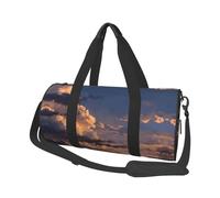 Borsone rotondo con stampa tramonto e cielo nuvoloso, borsa da viaggio in tela, impermeabile e resistente agli strappi. Borsa da viaggio pieghevole per il fine settimana