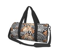 Borsone rotondo con stampa zebra e giraffa, borsa da viaggio in tela, impermeabile e resistente agli strappi. Borsa da viaggio pieghevole per il fine settimana