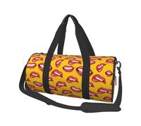 Borsone rotondo da donna con stampa di bocca rossa sorridente e mordendo la bocca, borsa da viaggio in tela, impermeabile e resistente agli strappi. Borsa da viaggio pieghevole per il fine settimana