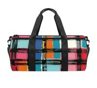 Borsone rotondo da palestra con tracolla staccabile colorato plaid mondo pittura allenamento borsa da notte per donne uomini, Multicolore, Taglia unica, Bagaglio a mano