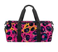 Borsone rotondo da palestra con tracolla staccabile, motivo leopardato rosa, borsa da allenamento per la notte, per donne e uomini, Multicolore 1., Taglia unica, Bagaglio a mano