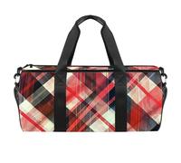 Borsone rotondo da palestra con tracolla staccabile rosso plaid borsa da allenamento mondiale borsa da notte per donne uomini, Multicolore, Taglia unica, Bagaglio a mano