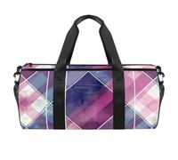 Borsone rotondo da palestra con tracolla staccabile viola plaid borsa da allenamento mondiale borsa da notte per donne uomini, Multicolore, Taglia unica, Bagaglio a mano