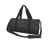 Borsone rotondo da viaggio con stampa con lavagna scientifica, borsa da viaggio rotonda, borsa da palestra, fitness, borsa da allenamento, nera, taglia unica, Nero , Taglia unica