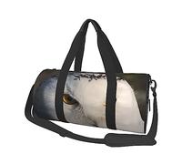 Borsone rotondo da viaggio con stampa con occhi di gufo innevato, borsa da palestra, fitness, allenamento, nero, taglia unica, Nero , Taglia unica