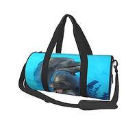 Borsone rotondo da viaggio con stampa di delfini sorridenti, borsa da viaggio rotonda, borsa da palestra, fitness, borsa da allenamento, nera, taglia unica, Nero , Taglia unica