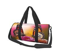 Borsone rotondo da viaggio con stampa di fiori che si baciano con farfalle, borsa da palestra, fitness, allenamento, nero, taglia unica, Nero , Taglia unica
